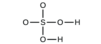 Figure D shows a molecule with a central sulfur atom. This sulfur atom forms four single bonds to four individual oxygen atoms. Two of these oxygen atoms also have a single bond out to one hydrogen atom each.